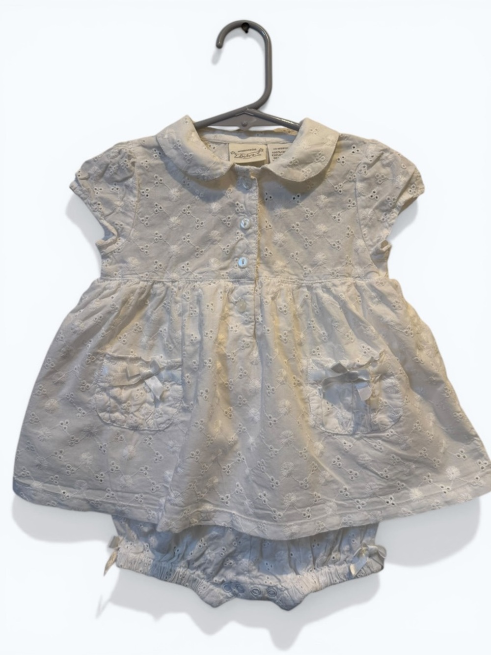 Nordstrom Baby White Eyelet Cotton Romper Dress,‎ Size 12M, MSRP $40